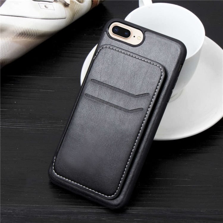 Simple Leather Texture TPU Magnetic Leather Case for iPhone 8 Plus & 7 Plus & 6 Plus, with Holder & Card Slots & Wallet