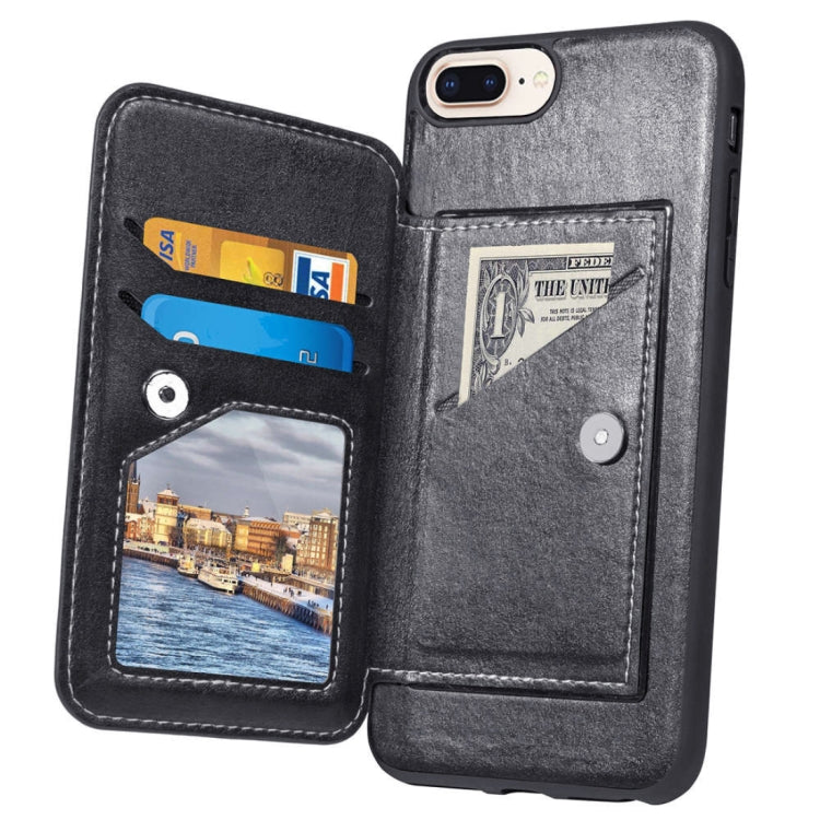 Simple Leather Texture TPU Magnetic Leather Case for iPhone 8 Plus & 7 Plus & 6 Plus, with Holder & Card Slots & Wallet