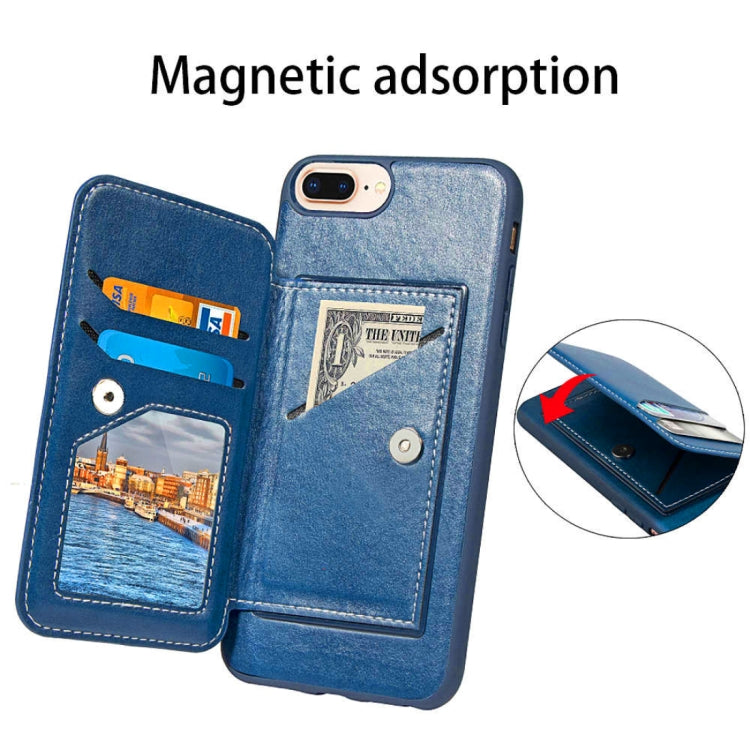 Simple Leather Texture TPU Magnetic Leather Case for iPhone 8 Plus & 7 Plus & 6 Plus, with Holder & Card Slots & Wallet