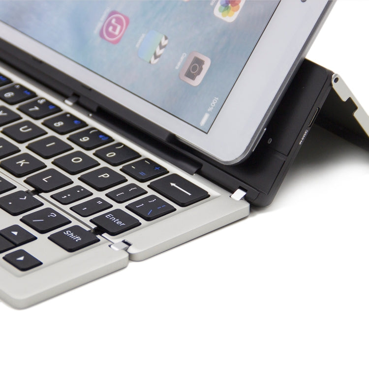 BlueFinger F18 3-Foldable Aluminum Alloy Bluetooth Keyboard with Holder for iOS, Android, Microsoft