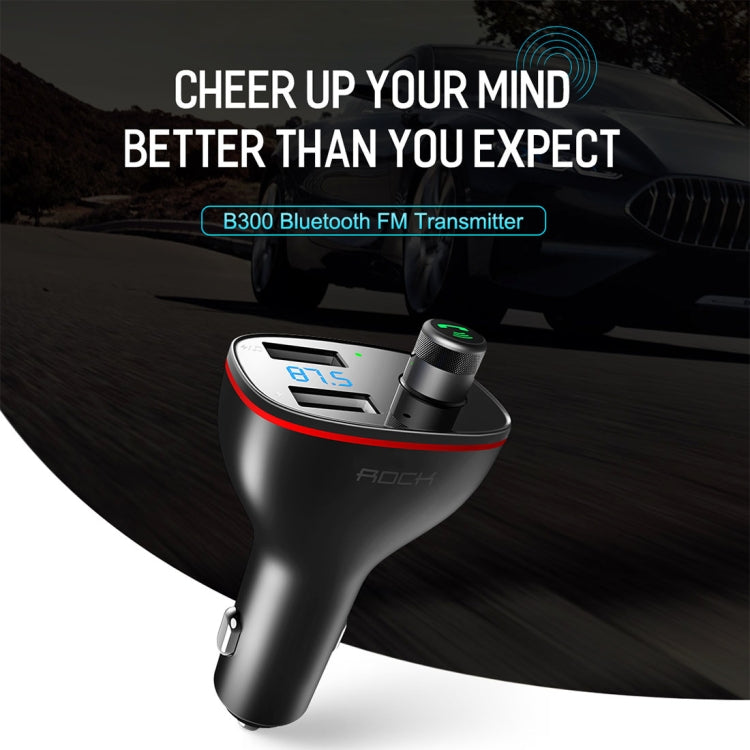 Rock B300 Wireless Bluetooth V4.2 FM Transmitter Radio Adapter Car Charger, With Dual USB Output & Hand-Free Calling, Music Player Support USB Flash Drive & U Disk, Compatible with IOS & Android