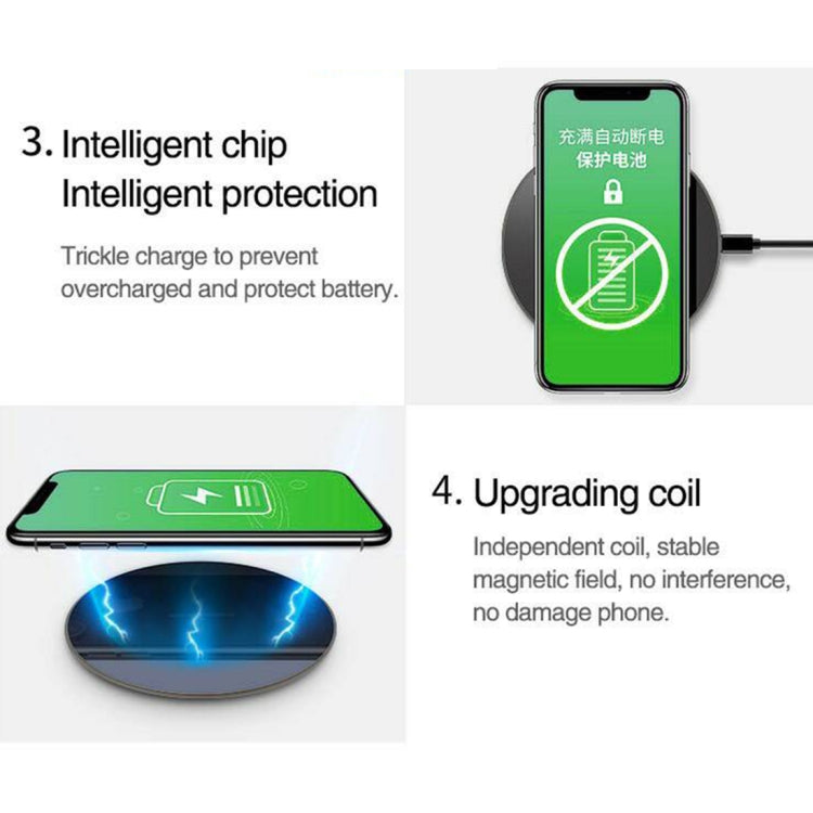 HAMTOD HM6 5W Fast Charging ABS Pad Qi Standard Wireless Charger, For iPhone, Galaxy, Huawei, Xiaomi, LG, HTC and Other QI Standard Smart Phones(Black)