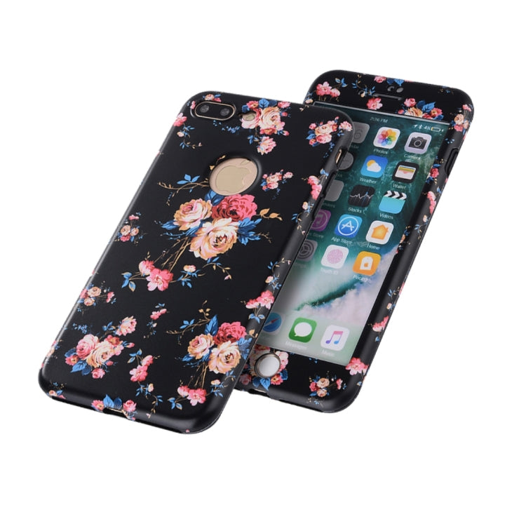 For iPhone 8 Plus & 7 Plus Flower Pattern TPU + PC Protective Back Cover Case + Tempered Glass Screen Protector
