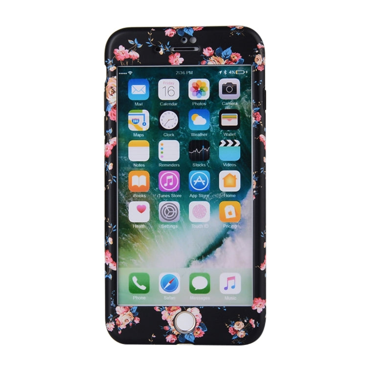 For iPhone 8 Plus & 7 Plus Flower Pattern TPU + PC Protective Back Cover Case + Tempered Glass Screen Protector