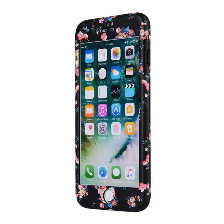 For iPhone 8 Plus & 7 Plus Flower Pattern TPU + PC Protective Back Cover Case + Tempered Glass Screen Protector
