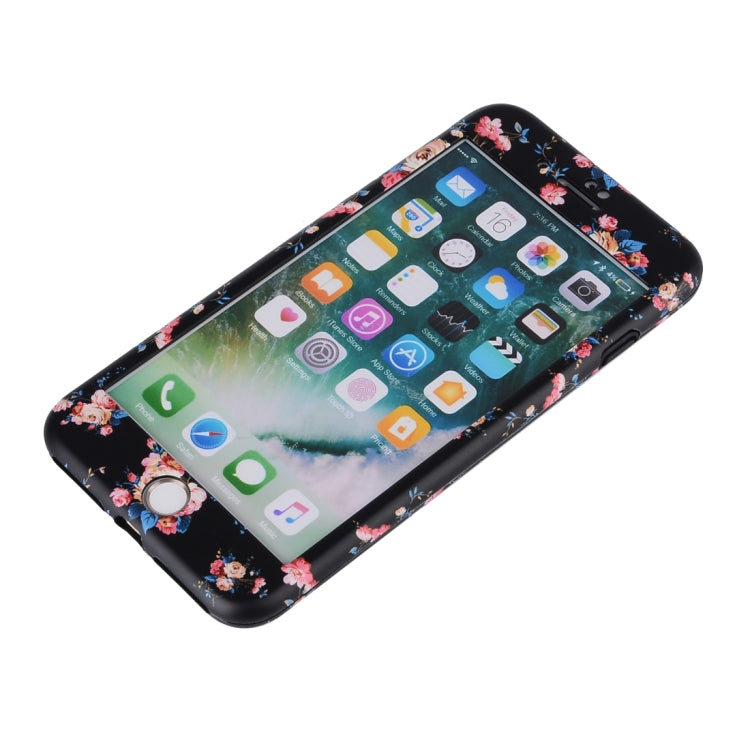 For iPhone 8 Plus & 7 Plus Flower Pattern TPU + PC Protective Back Cover Case + Tempered Glass Screen Protector