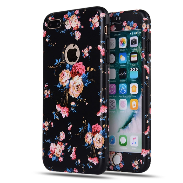 For iPhone 8 Plus & 7 Plus Flower Pattern TPU + PC Protective Back Cover Case + Tempered Glass Screen Protector