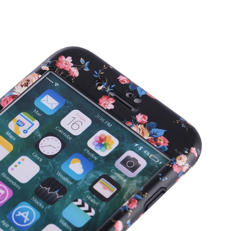 For iPhone 8 Plus & 7 Plus Flower Pattern TPU + PC Protective Back Cover Case + Tempered Glass Screen Protector