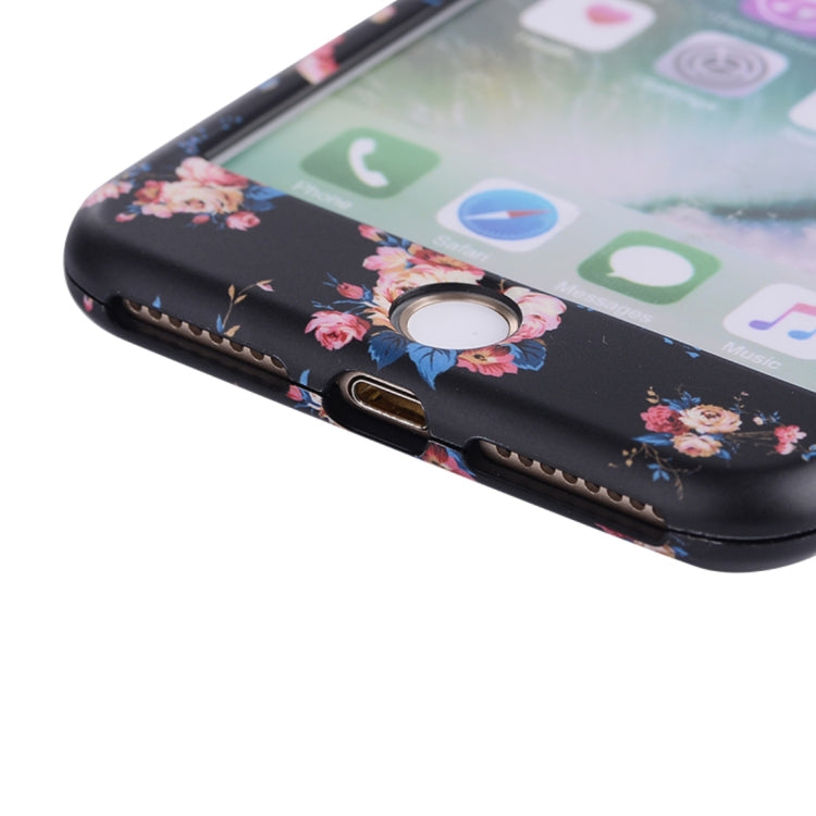 For iPhone 8 Plus & 7 Plus Flower Pattern TPU + PC Protective Back Cover Case + Tempered Glass Screen Protector