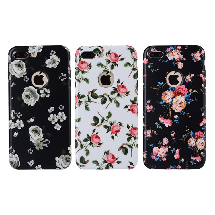 For iPhone 8 Plus & 7 Plus Flower Pattern TPU + PC Protective Back Cover Case + Tempered Glass Screen Protector