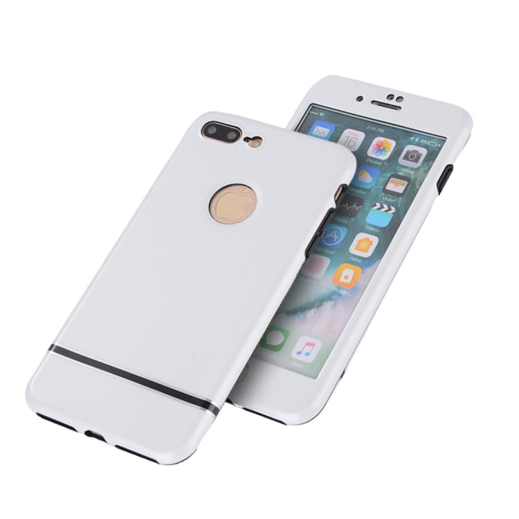 For iPhone 8 Plus & 7 Plus Tridimensional Texture TPU + PC Protective Back Cover Case + Tempered Glass Screen Protector (White)