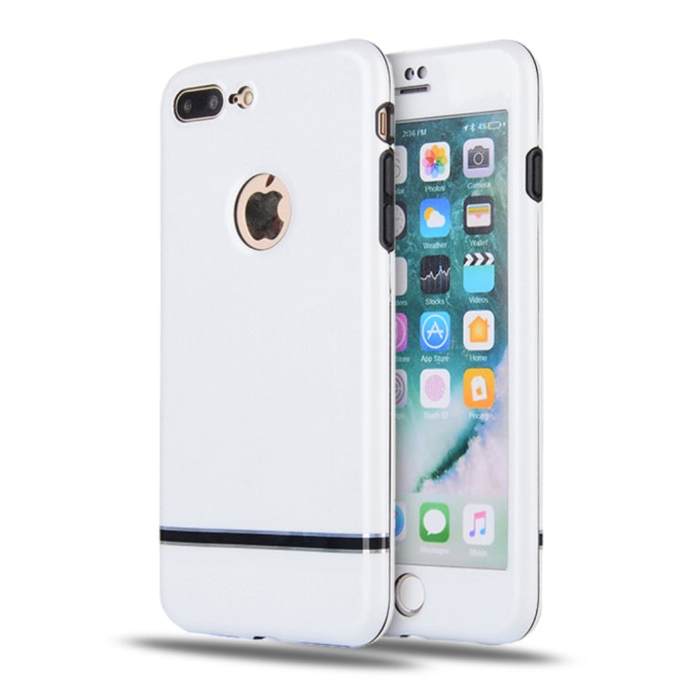 For iPhone 8 Plus & 7 Plus Tridimensional Texture TPU + PC Protective Back Cover Case + Tempered Glass Screen Protector (White)