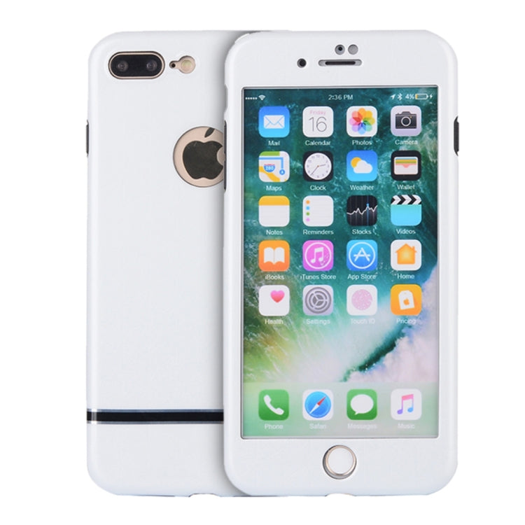 For iPhone 8 Plus & 7 Plus Tridimensional Texture TPU + PC Protective Back Cover Case + Tempered Glass Screen Protector (White)