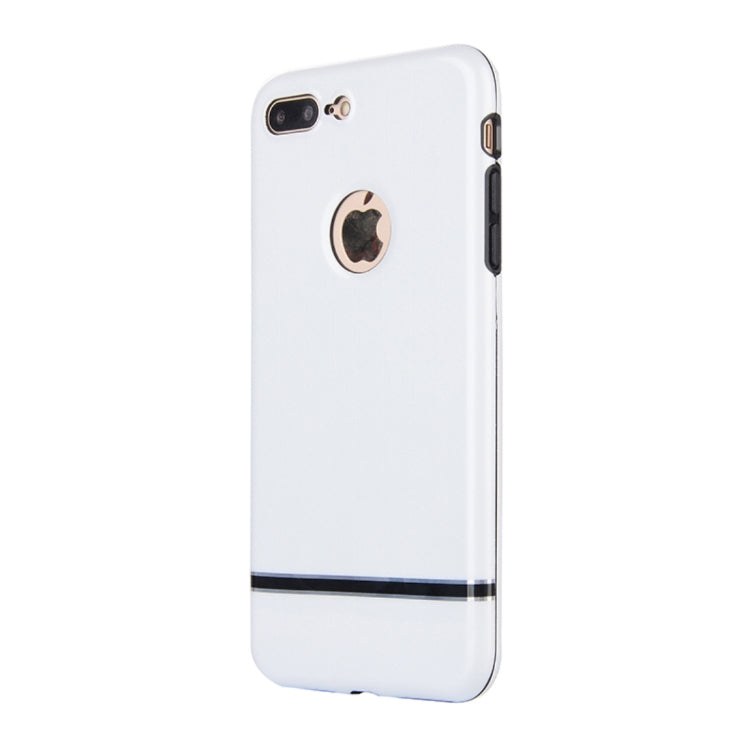 For iPhone 8 Plus & 7 Plus Tridimensional Texture TPU + PC Protective Back Cover Case + Tempered Glass Screen Protector (White)