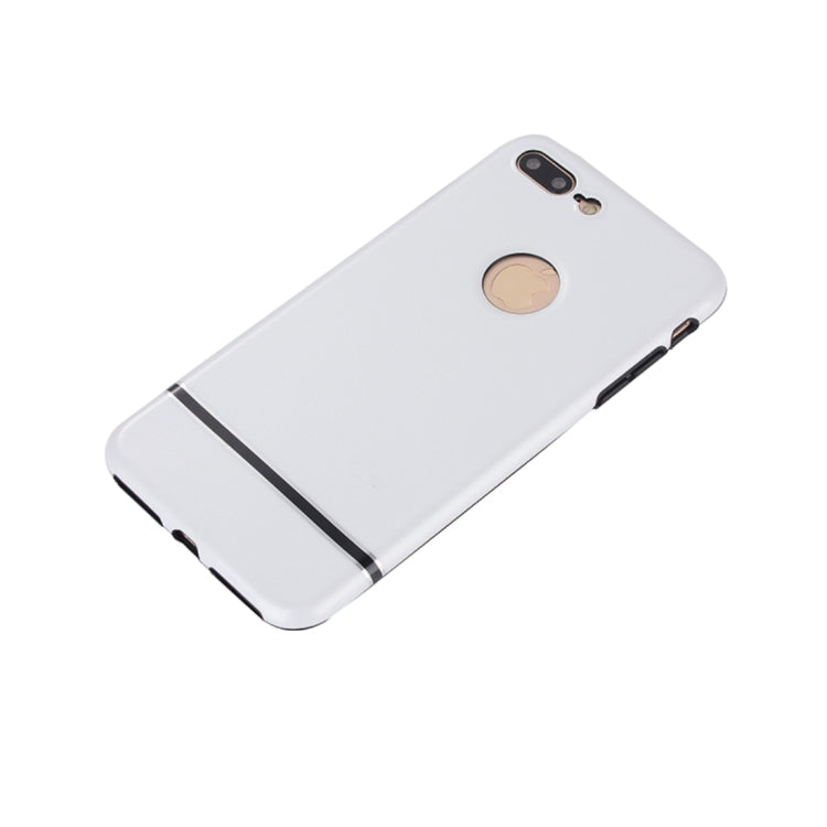 For iPhone 8 Plus & 7 Plus Tridimensional Texture TPU + PC Protective Back Cover Case + Tempered Glass Screen Protector (White)