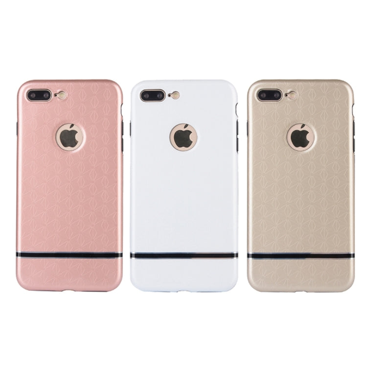 For iPhone 8 Plus & 7 Plus Tridimensional Texture TPU + PC Protective Back Cover Case + Tempered Glass Screen Protector (White)
