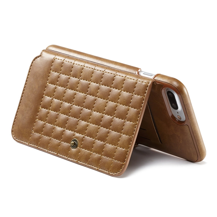 For iPhone 8 Plus & 7 Plus Retro PU Lattices Leather Texture Horizontal Flip Protective Leather Case with Holder & Card Slots & Wallet & Photo Frame