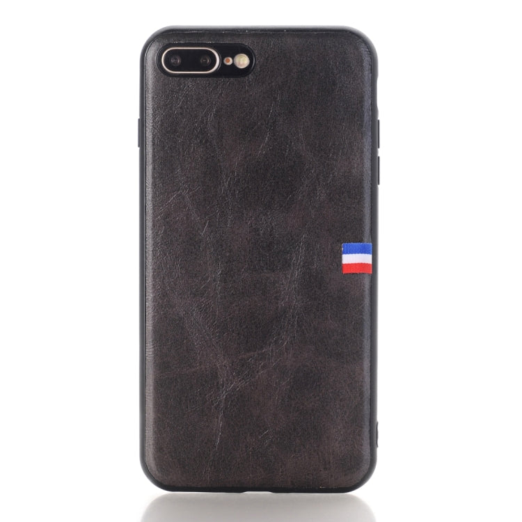 For iPhone 8 Plus & 7 Plus PU Leather Crazy Horse Texture Flag Detail Protective Back Case