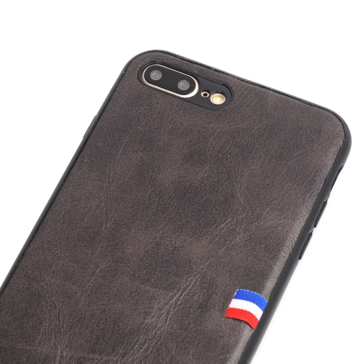 For iPhone 8 Plus & 7 Plus PU Leather Crazy Horse Texture Flag Detail Protective Back Case