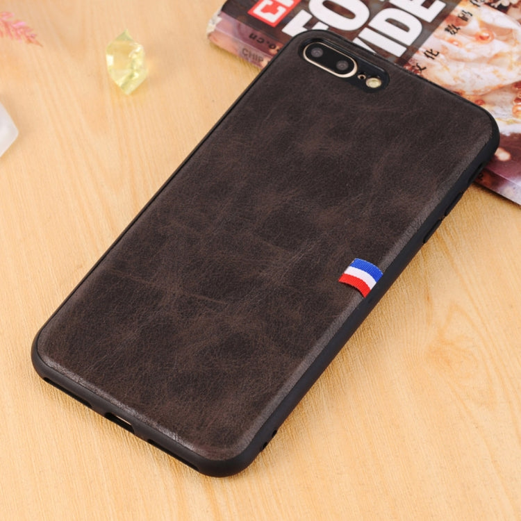 For iPhone 8 Plus & 7 Plus PU Leather Crazy Horse Texture Flag Detail Protective Back Case