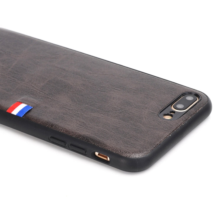 For iPhone 8 Plus & 7 Plus PU Leather Crazy Horse Texture Flag Detail Protective Back Case