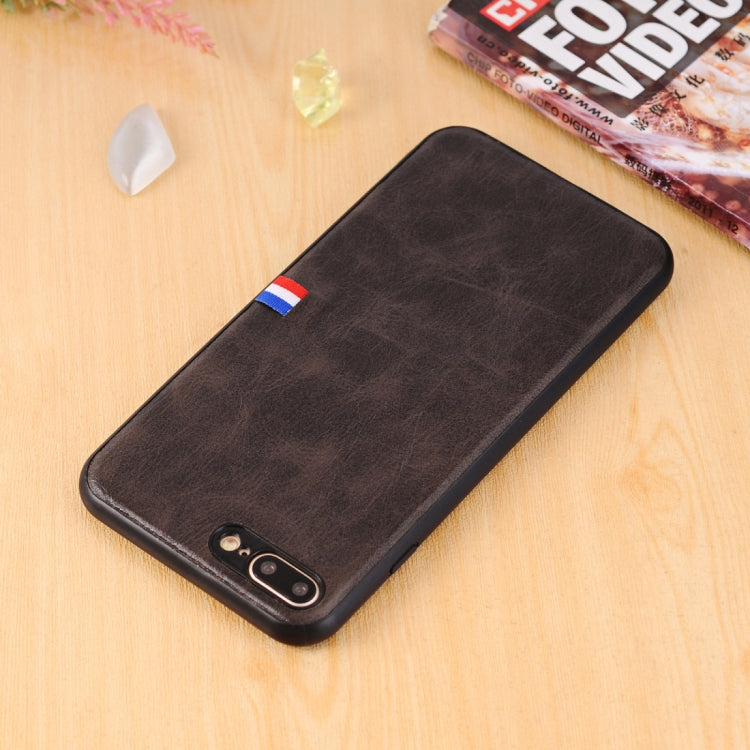 For iPhone 8 Plus & 7 Plus PU Leather Crazy Horse Texture Flag Detail Protective Back Case