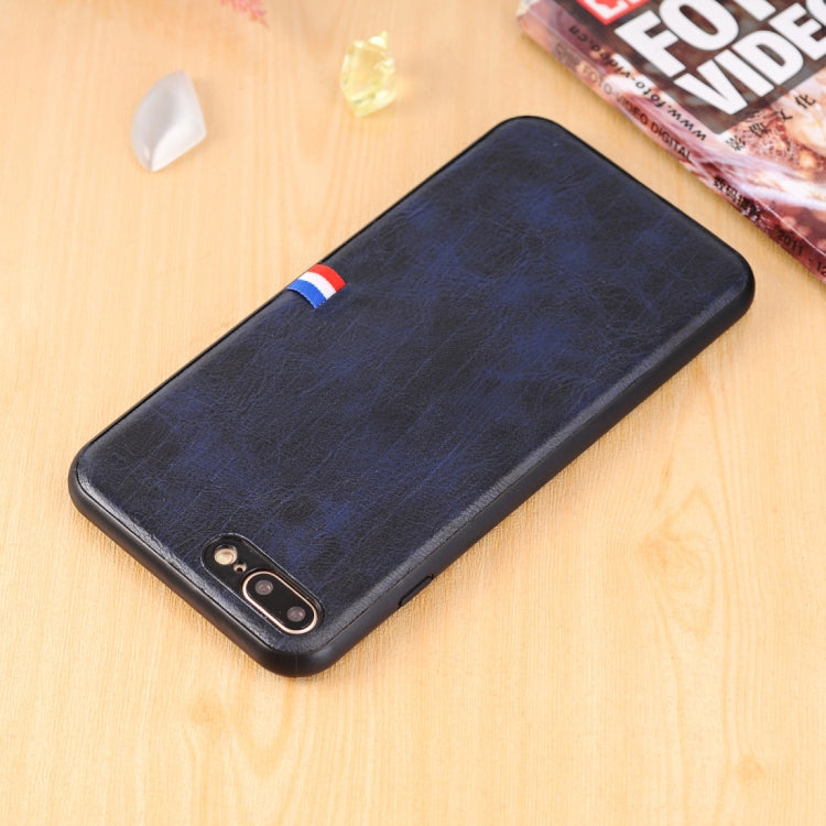 For iPhone 8 Plus & 7 Plus PU Leather Crazy Horse Texture Flag Detail Protective Back Case