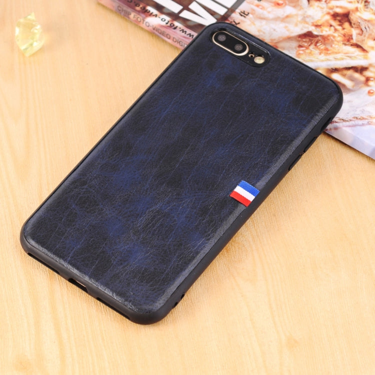 For iPhone 8 Plus & 7 Plus PU Leather Crazy Horse Texture Flag Detail Protective Back Case