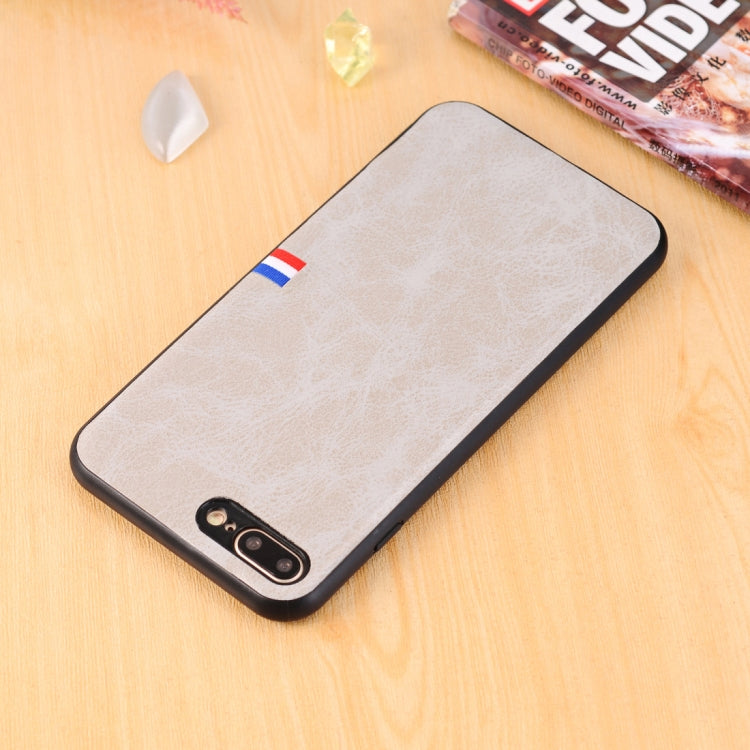 For iPhone 8 Plus & 7 Plus PU Leather Crazy Horse Texture Flag Detail Protective Back Case