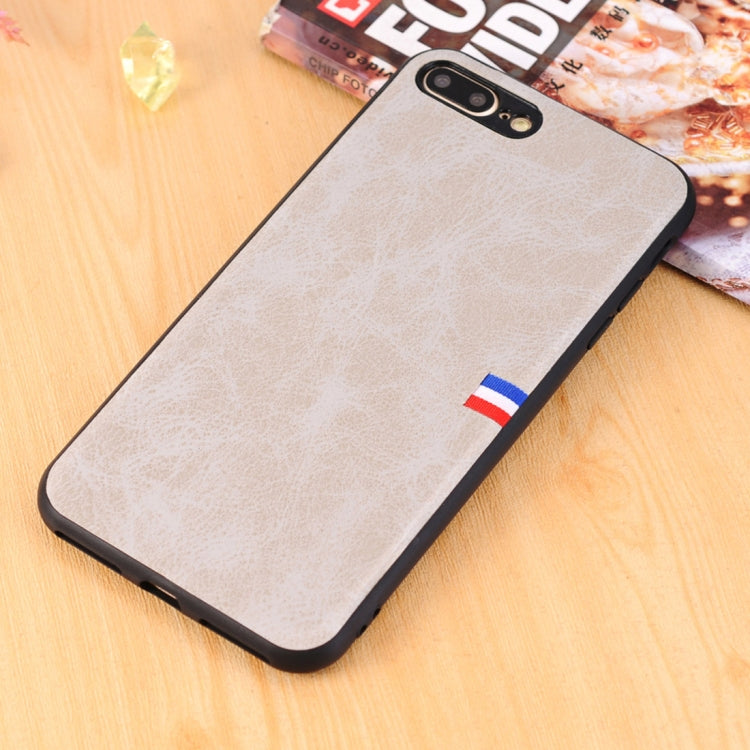 For iPhone 8 Plus & 7 Plus PU Leather Crazy Horse Texture Flag Detail Protective Back Case