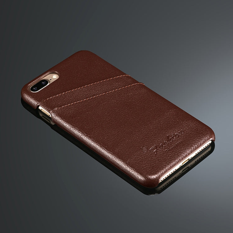 Fierre Shann Litchi Texture Genuine Leather Case for iPhone 8 Plus & 7 Plus, with Card Slots