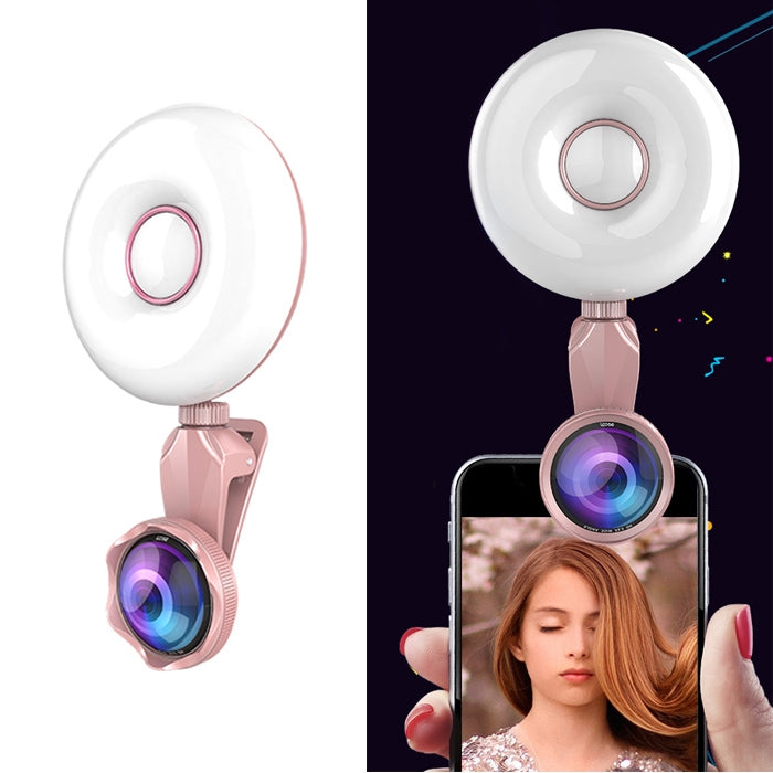 RK33C Professional Beauty Selfie Light Selfie Clip Flash Fill Light with HD 4K Wide Angle / 20X Macro Lens