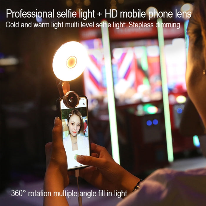 RK33C Professional Beauty Selfie Light Selfie Clip Flash Fill Light with HD 4K Wide Angle / 20X Macro Lens
