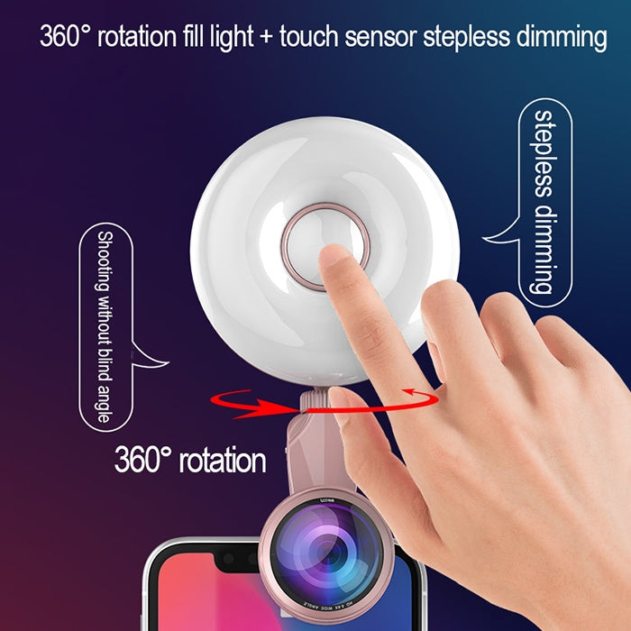 RK33C Professional Beauty Selfie Light Selfie Clip Flash Fill Light with HD 4K Wide Angle / 20X Macro Lens