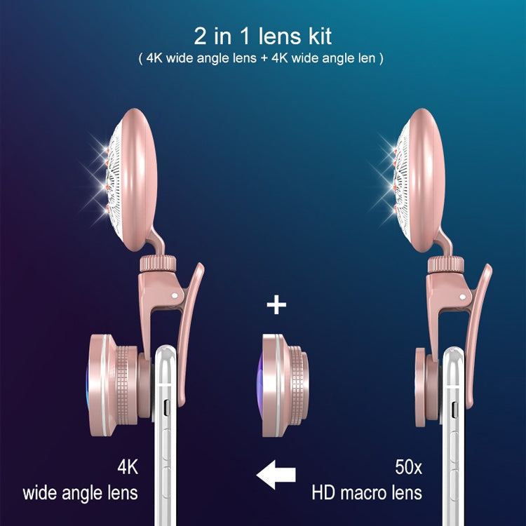 RK35B Professional Beauty Selfie Light Selfie Clip Flash Fill Light with HD 4K Wide Angle / 50X Macro Lens