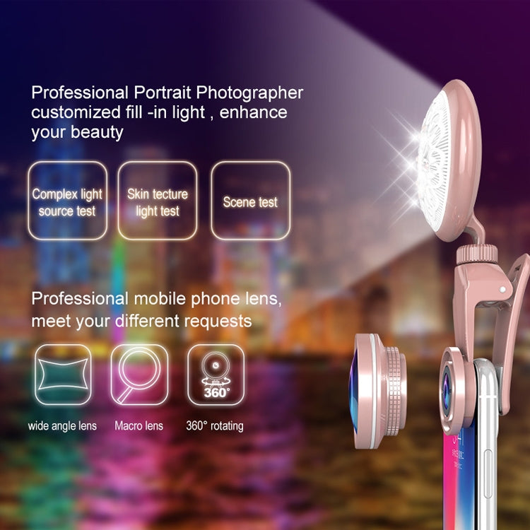 RK35B Professional Beauty Selfie Light Selfie Clip Flash Fill Light with HD 4K Wide Angle / 50X Macro Lens