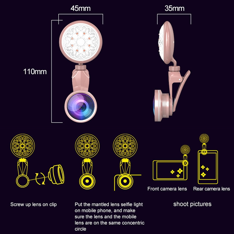 RK35B Professional Beauty Selfie Light Selfie Clip Flash Fill Light with HD 4K Wide Angle / 50X Macro Lens