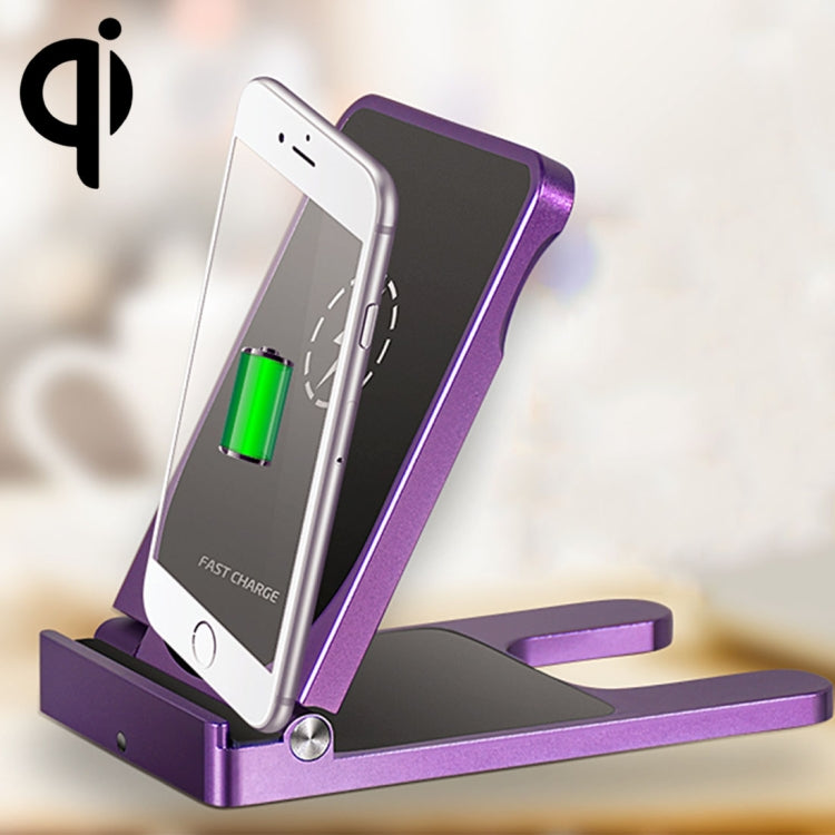 Q6 Desktop Foldable Aluminium Alloy Phone Holder 10W Dual Coils Fast Charging Qi Wireless Charger, For iPhone, Galaxy, Sony, Lenovo, HTC, Huawei and other Smartphones(Purple)