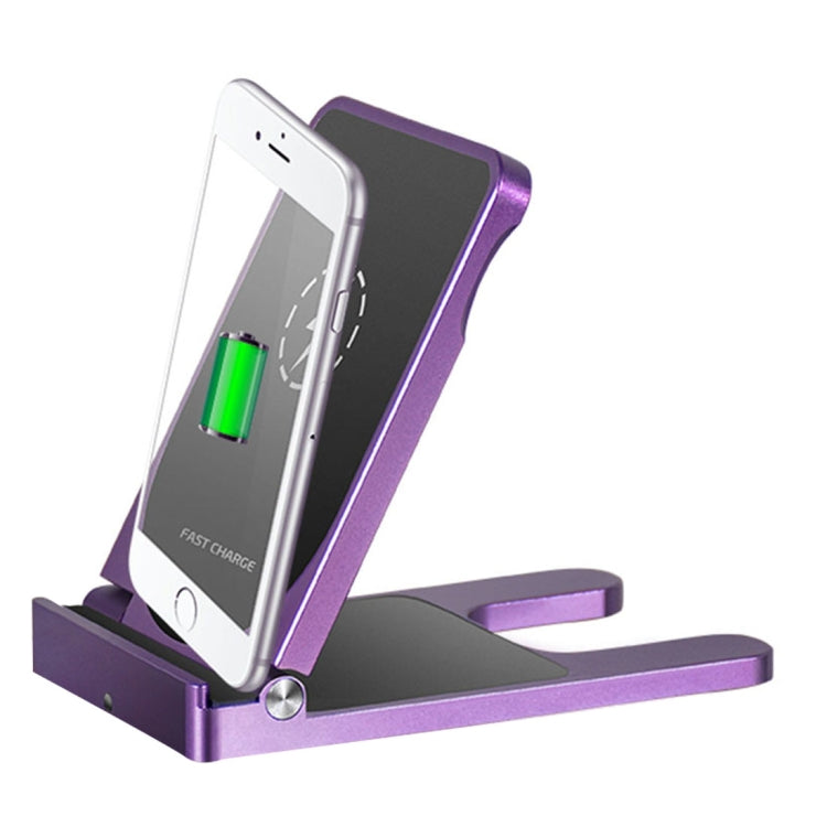 Q6 Desktop Foldable Aluminium Alloy Phone Holder 10W Dual Coils Fast Charging Qi Wireless Charger, For iPhone, Galaxy, Sony, Lenovo, HTC, Huawei and other Smartphones(Purple)