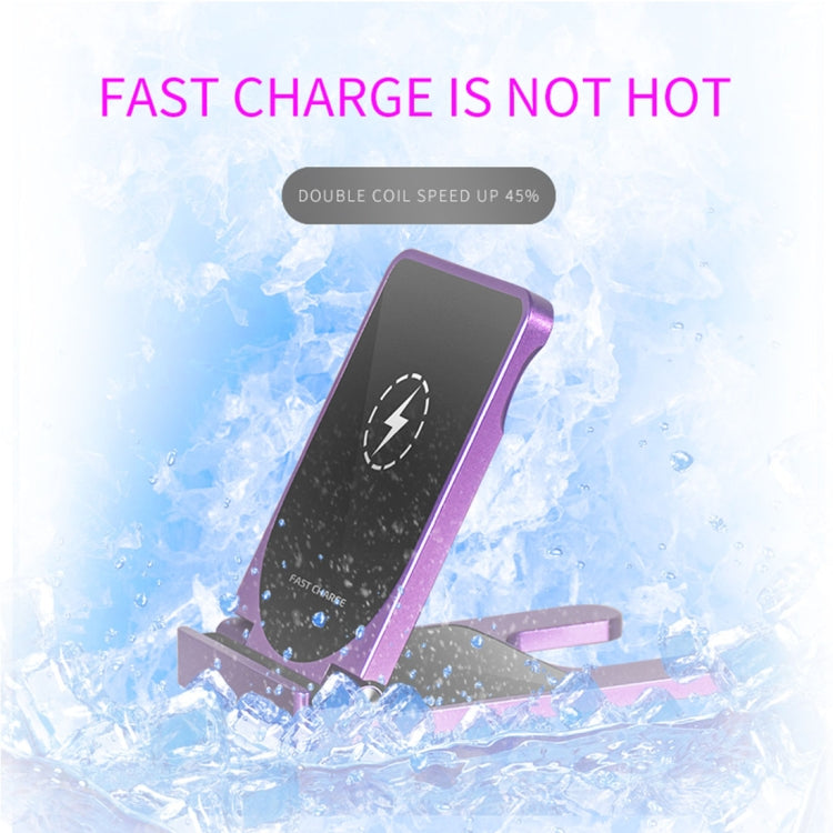 Q6 Desktop Foldable Aluminium Alloy Phone Holder 10W Dual Coils Fast Charging Qi Wireless Charger, For iPhone, Galaxy, Sony, Lenovo, HTC, Huawei and other Smartphones(Purple)