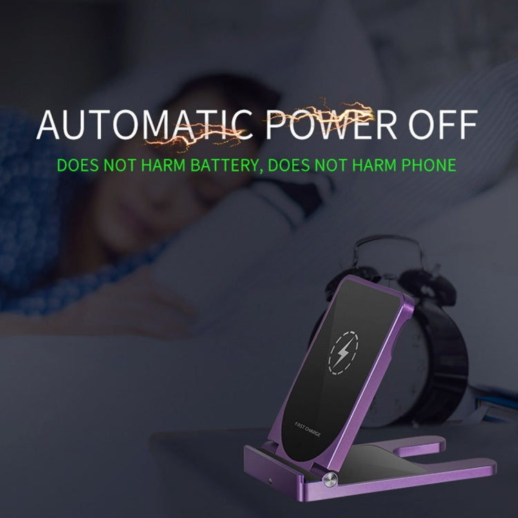 Q6 Desktop Foldable Aluminium Alloy Phone Holder 10W Dual Coils Fast Charging Qi Wireless Charger, For iPhone, Galaxy, Sony, Lenovo, HTC, Huawei and other Smartphones(Purple)