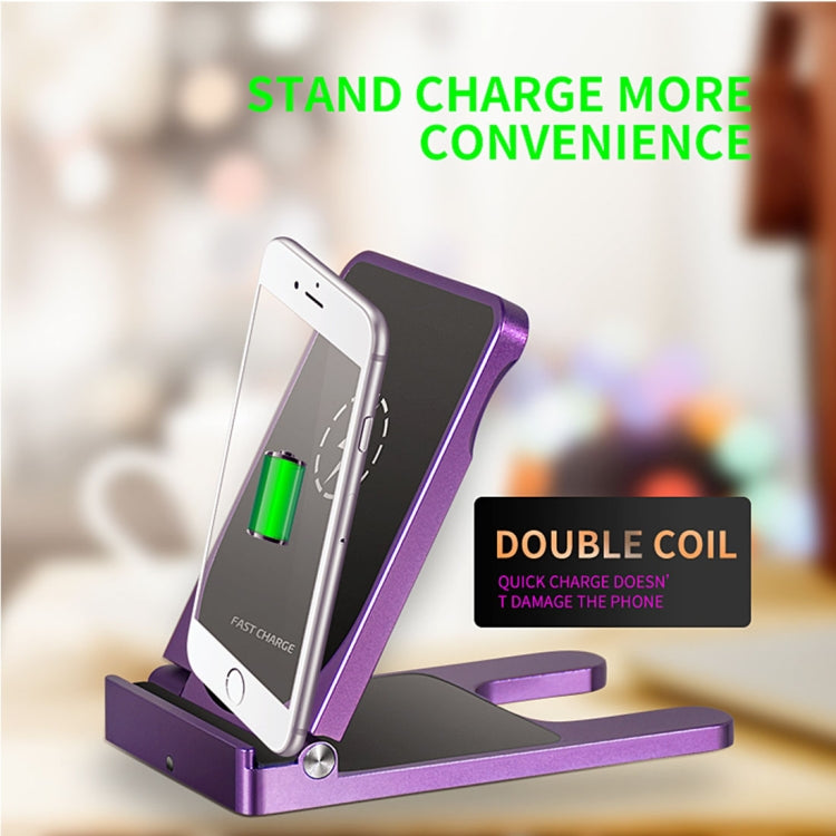 Q6 Desktop Foldable Aluminium Alloy Phone Holder 10W Dual Coils Fast Charging Qi Wireless Charger, For iPhone, Galaxy, Sony, Lenovo, HTC, Huawei and other Smartphones(Purple)