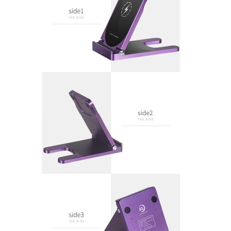 Q6 Desktop Foldable Aluminium Alloy Phone Holder 10W Dual Coils Fast Charging Qi Wireless Charger, For iPhone, Galaxy, Sony, Lenovo, HTC, Huawei and other Smartphones(Purple)