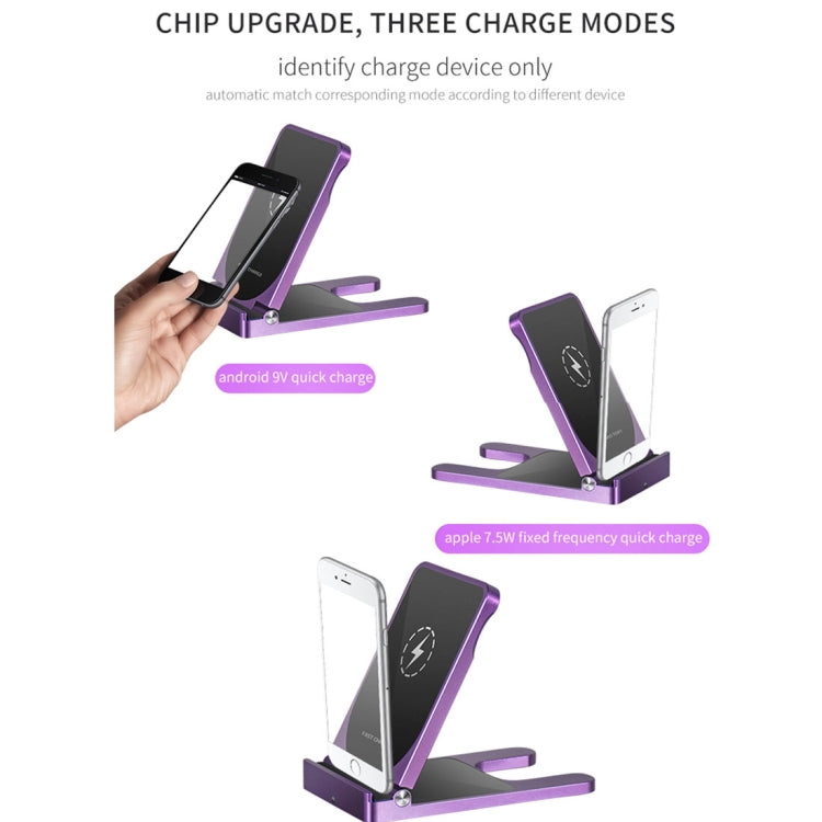 Q6 Desktop Foldable Aluminium Alloy Phone Holder 10W Dual Coils Fast Charging Qi Wireless Charger, For iPhone, Galaxy, Sony, Lenovo, HTC, Huawei and other Smartphones(Purple)