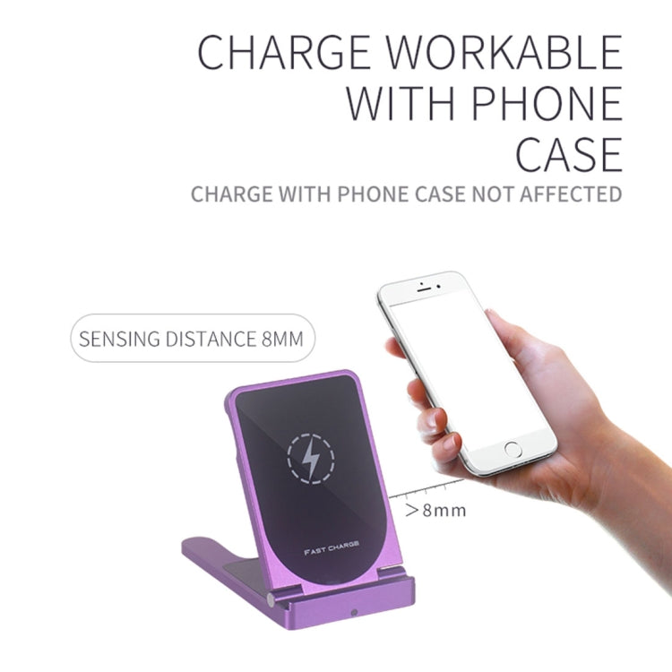 Q6 Desktop Foldable Aluminium Alloy Phone Holder 10W Dual Coils Fast Charging Qi Wireless Charger, For iPhone, Galaxy, Sony, Lenovo, HTC, Huawei and other Smartphones(Purple)