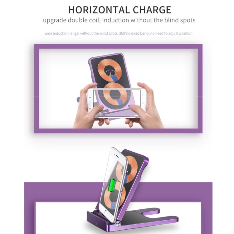 Q6 Desktop Foldable Aluminium Alloy Phone Holder 10W Dual Coils Fast Charging Qi Wireless Charger, For iPhone, Galaxy, Sony, Lenovo, HTC, Huawei and other Smartphones(Purple)