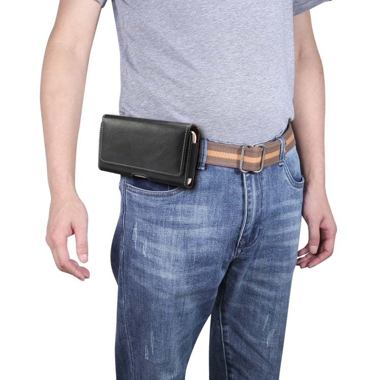 Men Lambskin Texture Multi-functional Universal Mobile Phone Waist Pack Leather Case for 6.0 Inch or Below Smartphones (Black)