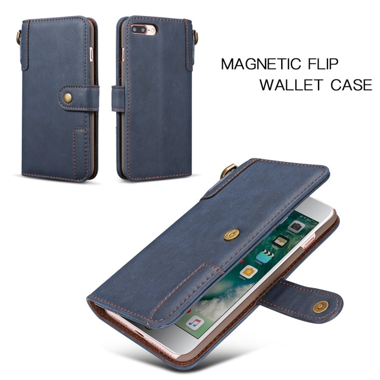 For iPhone 8 Plus & 7 Plus Retro Cowhide Texture Horizontal Flip Case with Card Slots & Wallet & Holder & Hand Strap