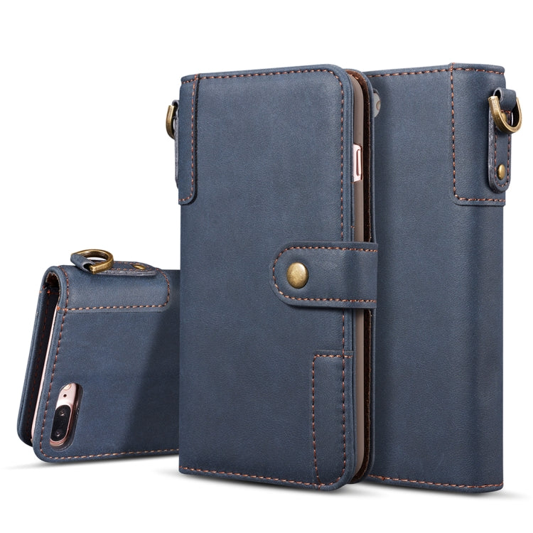 For iPhone 8 Plus & 7 Plus Retro Cowhide Texture Horizontal Flip Case with Card Slots & Wallet & Holder & Hand Strap