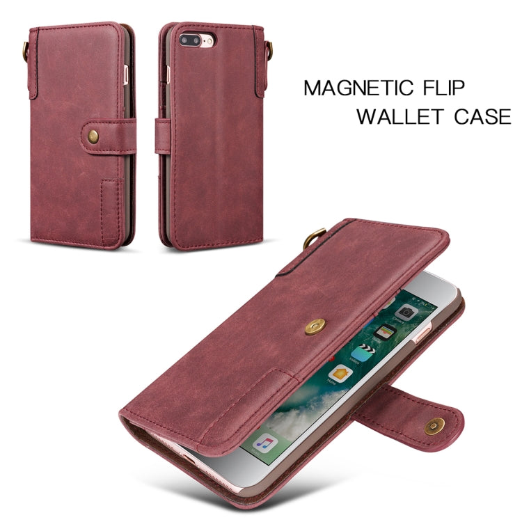 For iPhone 8 Plus & 7 Plus Retro Cowhide Texture Horizontal Flip Case with Card Slots & Wallet & Holder & Hand Strap